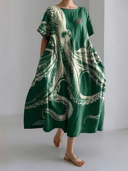 Ocean Ink Oversized Artistic Midi Dress