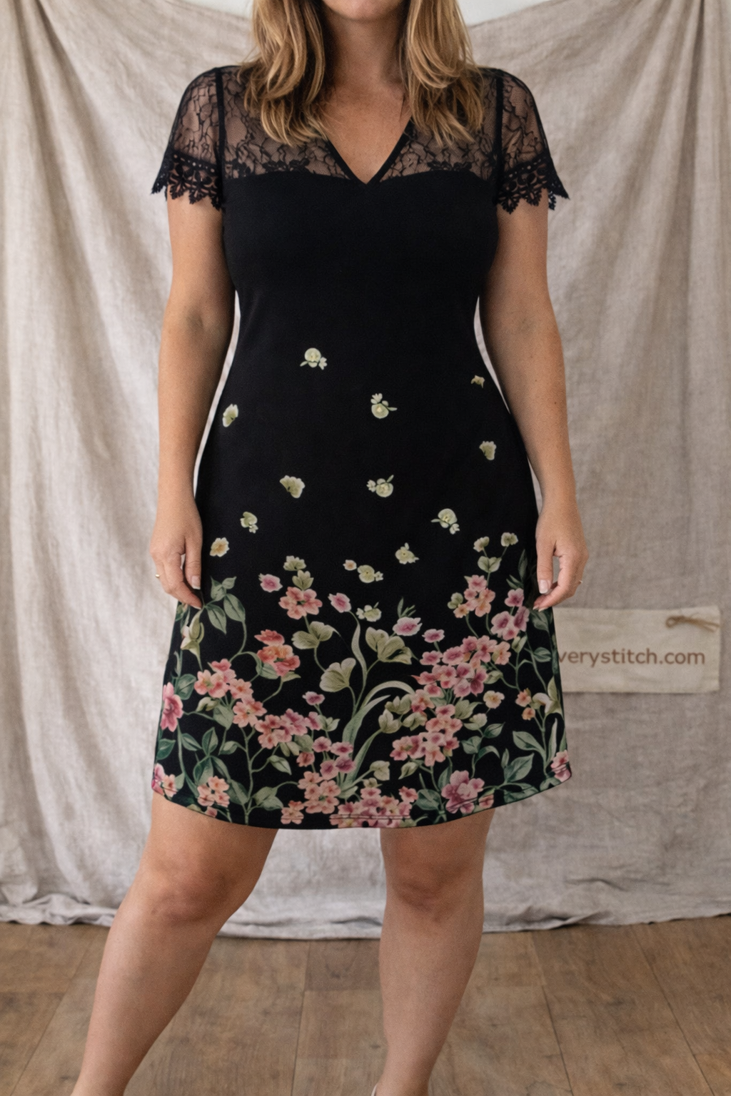 Lace Trim Floral Mini Dress