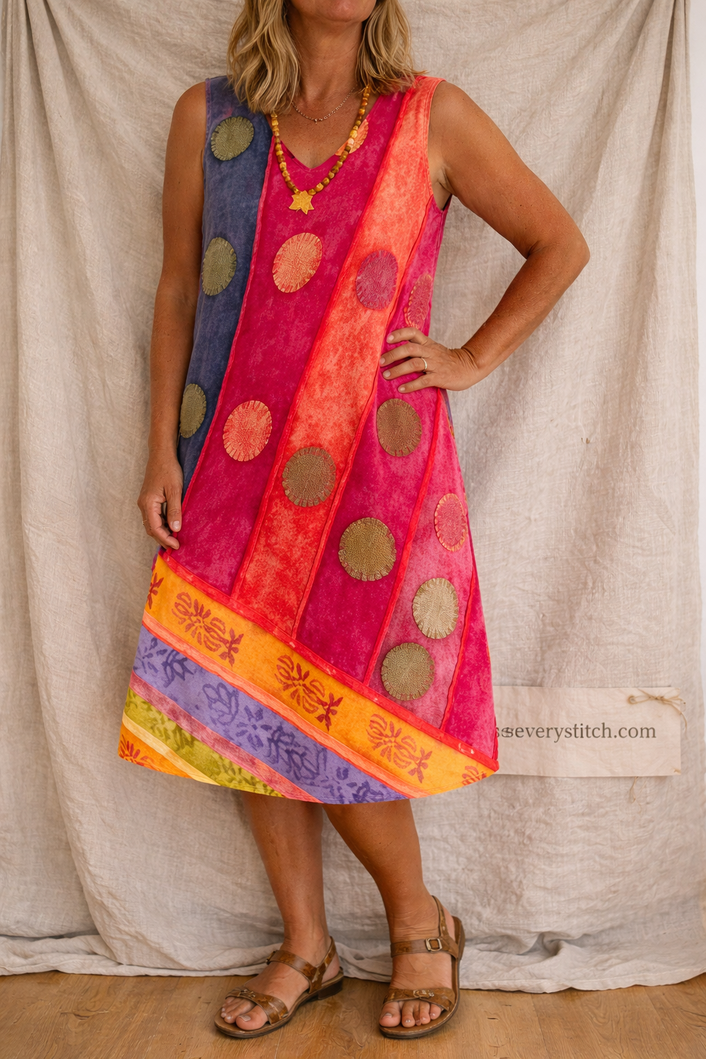 Sunset Patchwork Sleeveless Midi Dress