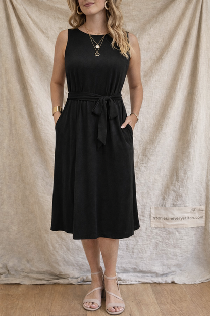 Classic Tie-Waist Sleeveless Midi Dress