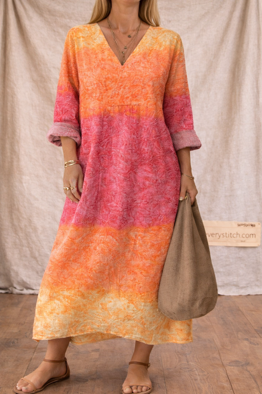 Bohemian Patchwork V-Neck Midi Dress