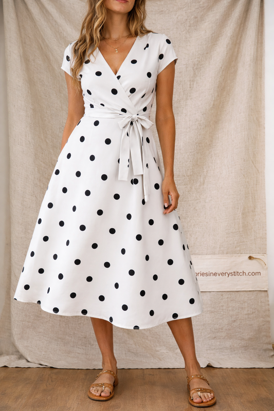 Polka Dot V-Neck Midi Dress