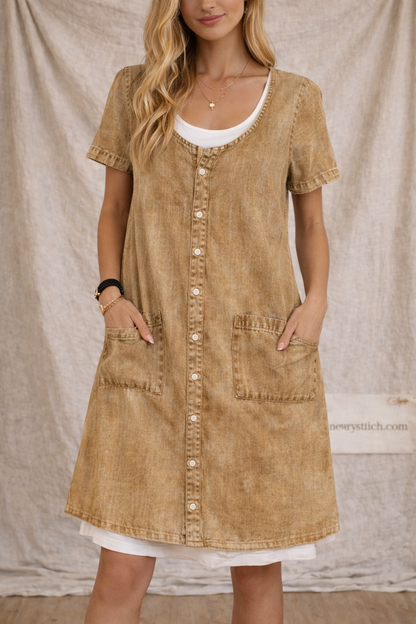 Contrast Trim Short Sleeve Midi Dress