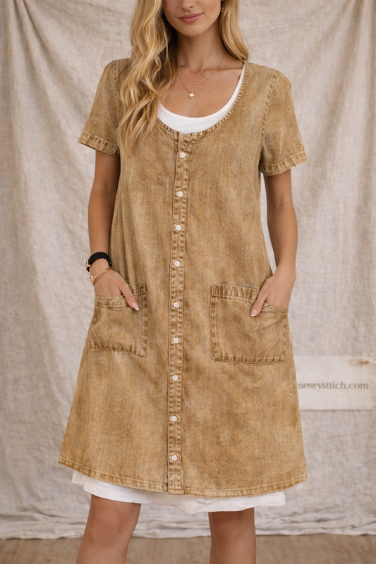 Contrast Trim Short Sleeve Midi Dress