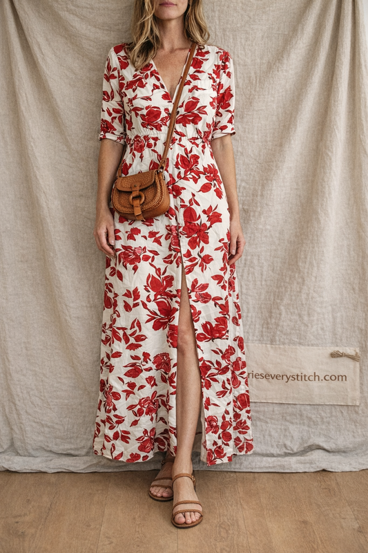 Striped Button-Down Maxi Dress with Side Slit