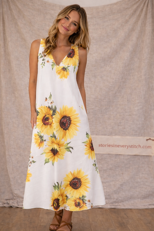 Sunflower Meadow Sleeveless Maxi Dress
