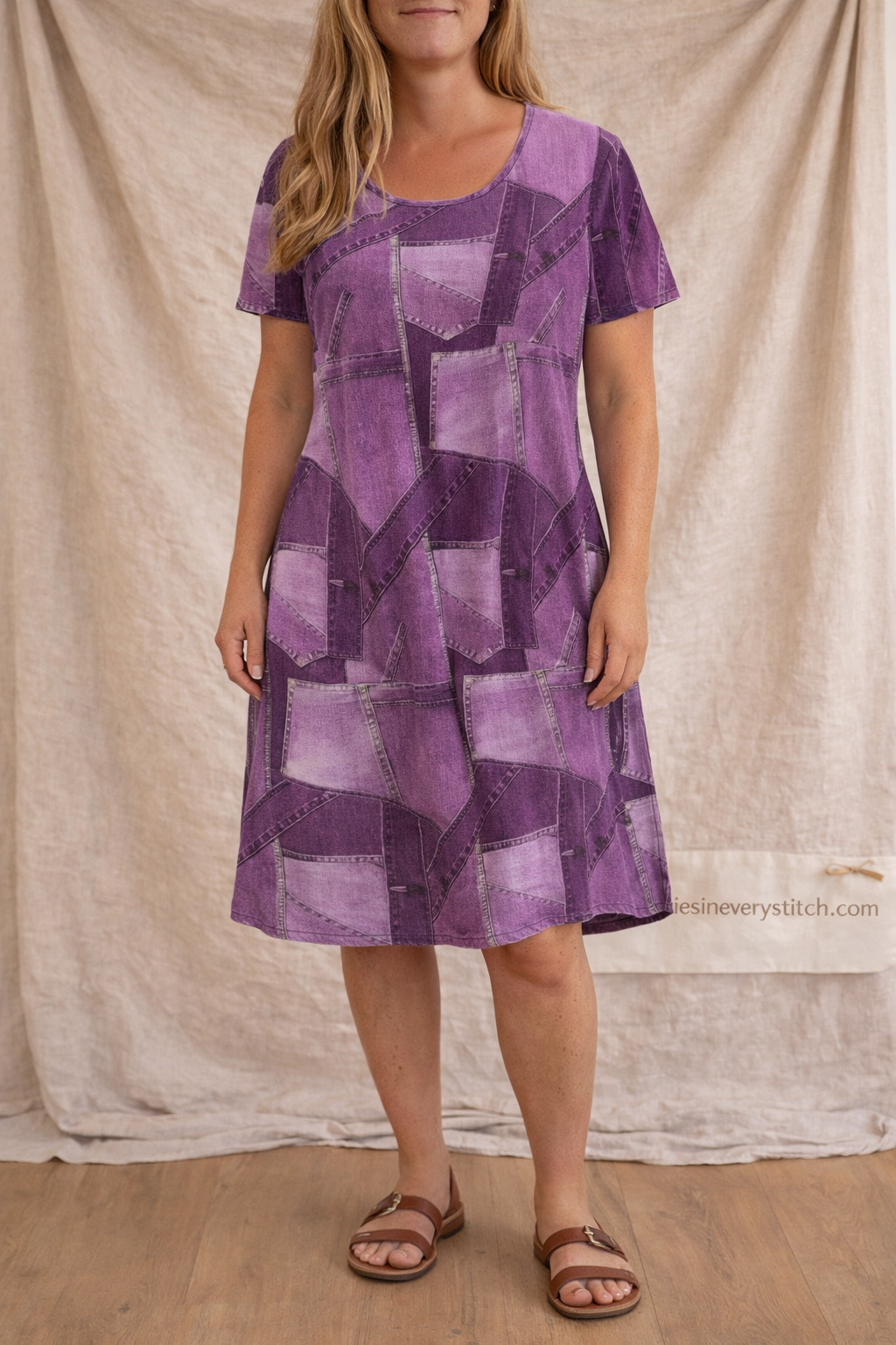 Printed Short Sleeve Midi Dress