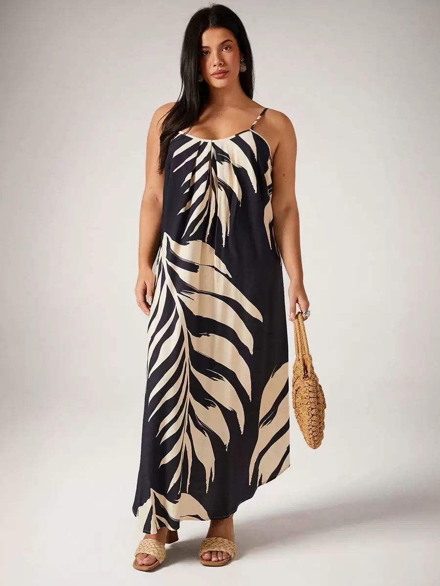 Womens Loose Casual Plus-Size Printed Dress