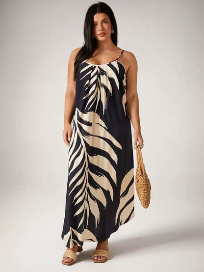 Womens Loose Casual Plus-Size Printed Dress