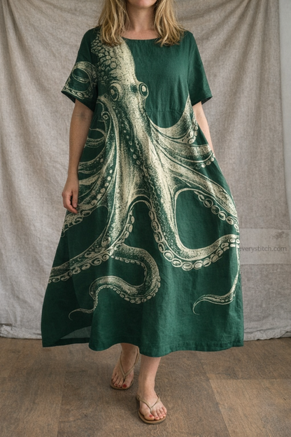 Ocean Ink Oversized Artistic Midi Dress