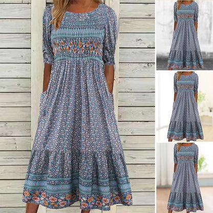 Women's Summer Small Floral Print Slim-fit Long Dress