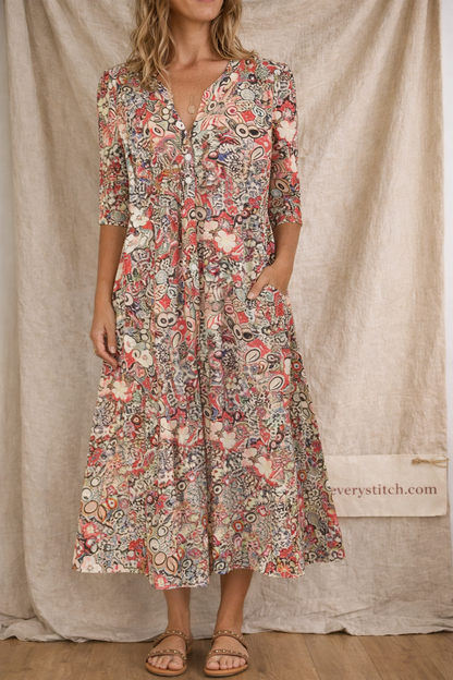 Floral V-Neck Midi Dress