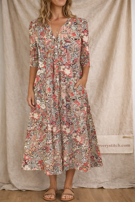 Floral V-Neck Midi Dress