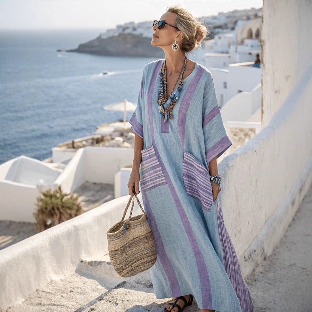 Elegant Plus Size Printed Long Large Hem Dress