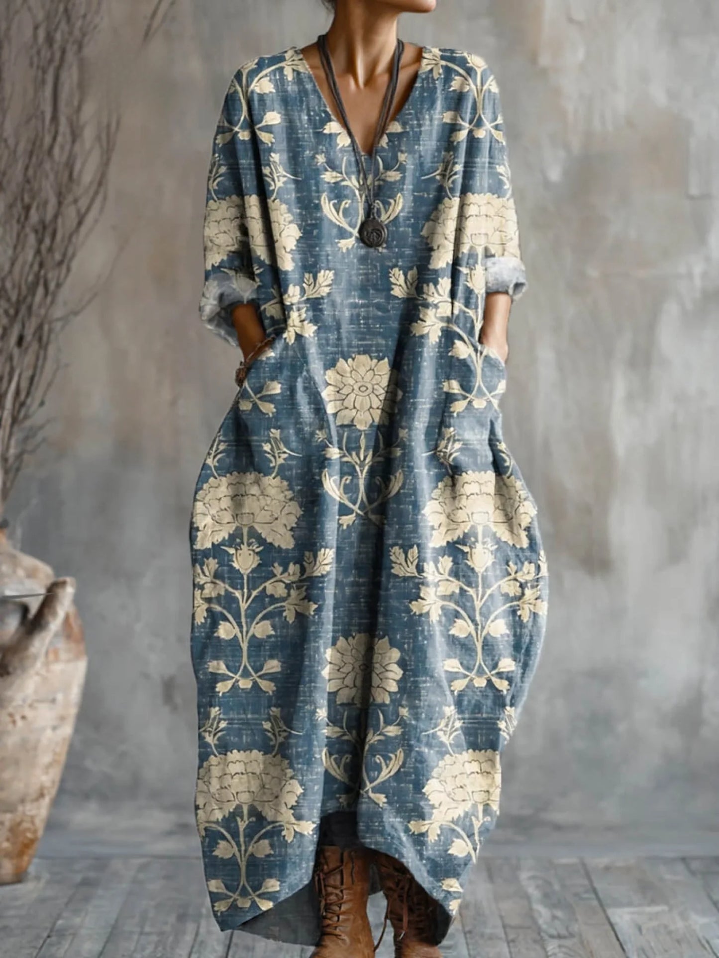 Women's Printed Plus Size Loose Long Sleeve Dress