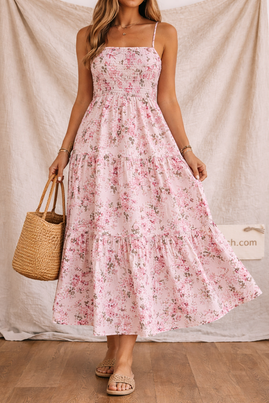 Romantic Bloom Smocked Midi Dress