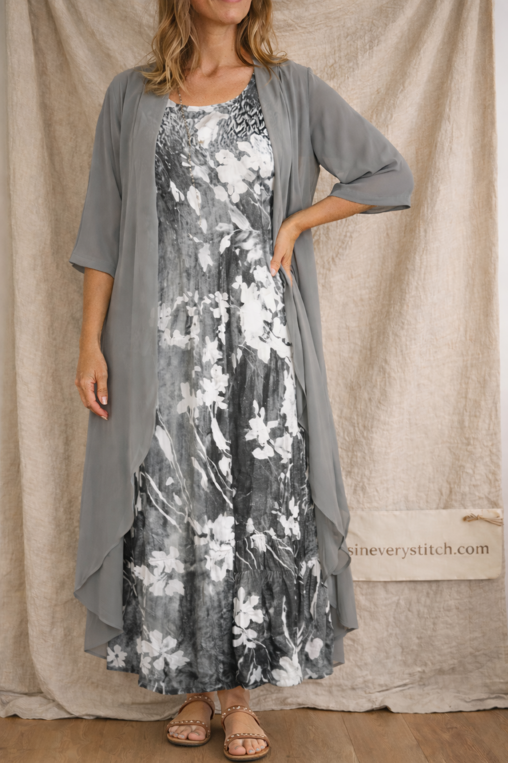 Floral Short Sleeve Midi Dress