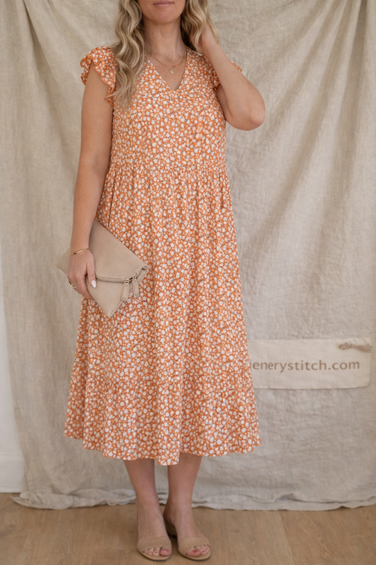 Floral Ruffle Sleeve Midi Dress