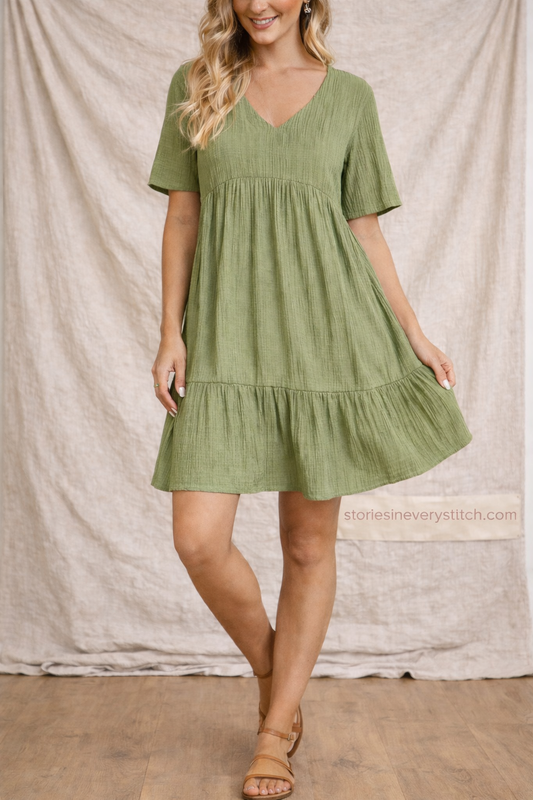 Easy Tiered V-Neck Mini Dress