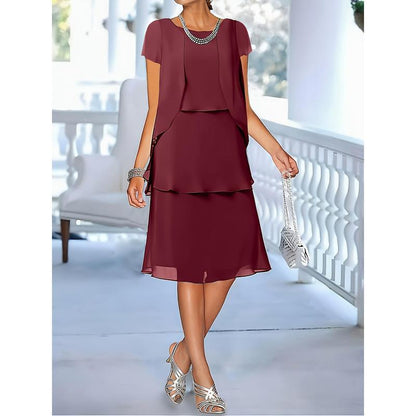 Chiffon Dress Chiffon Plus Size Crew Neck Short Sleeve