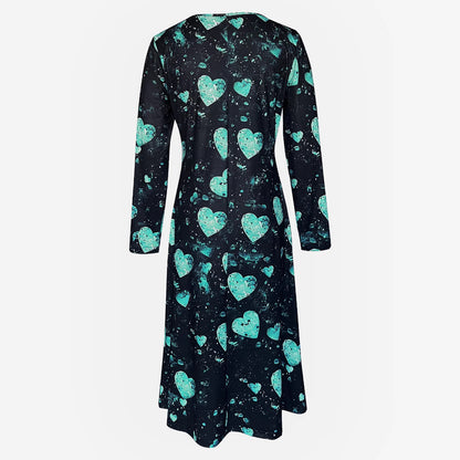 Womens Crew-Neck Casual Valentines Day Dress With A Heart And Digital Print