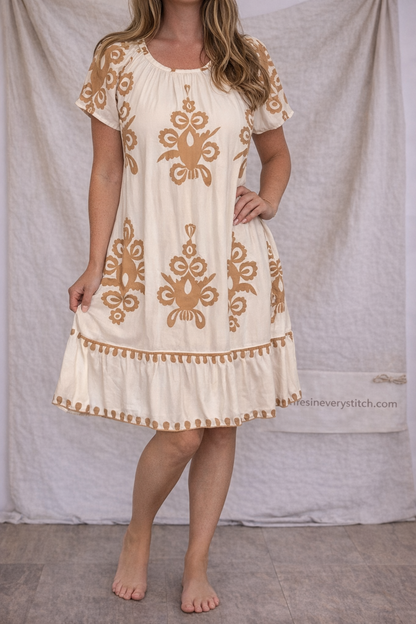 Boho Embroidered Fringe Mini Dress