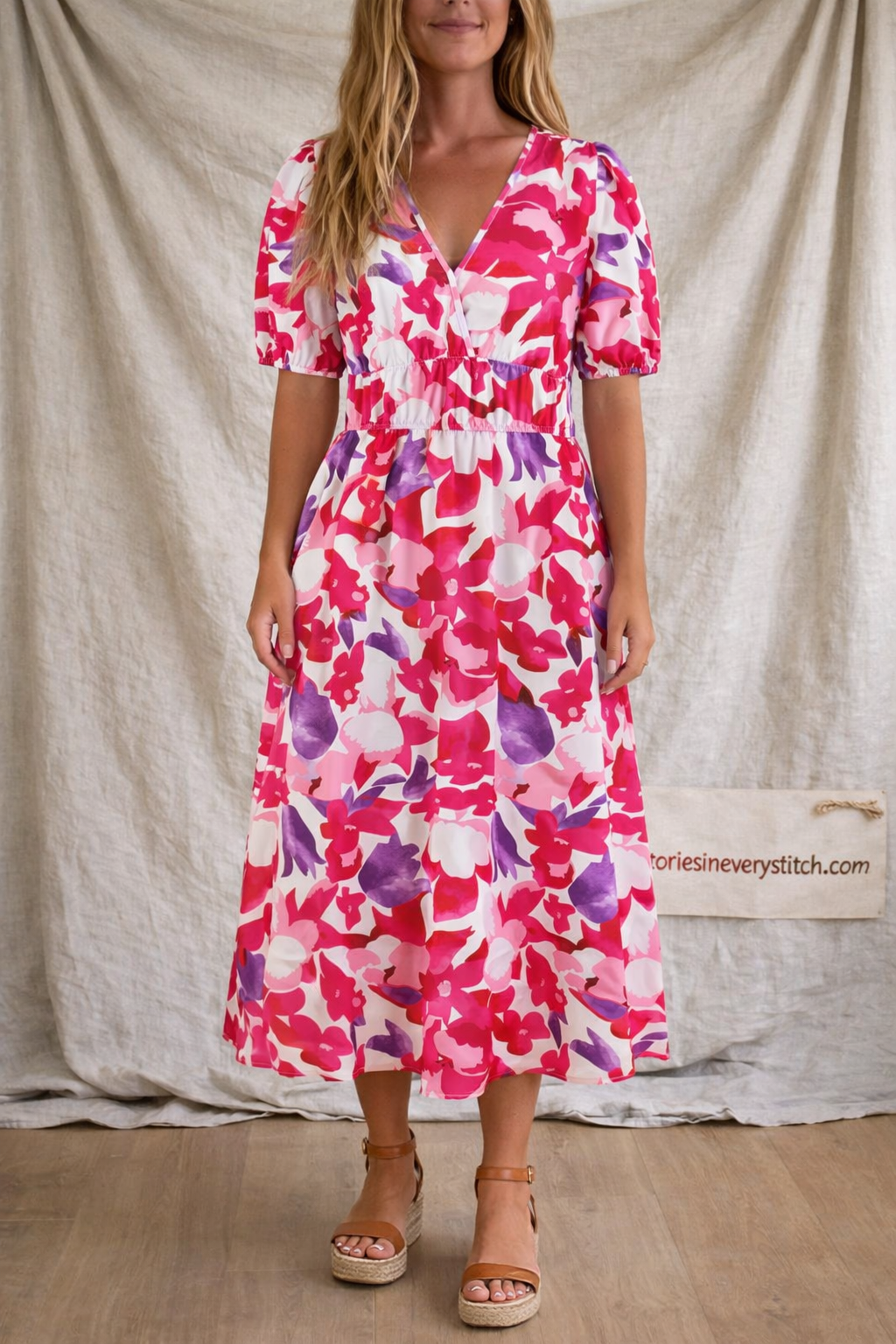 Floral Breeze Tie-Waist Midi Dress