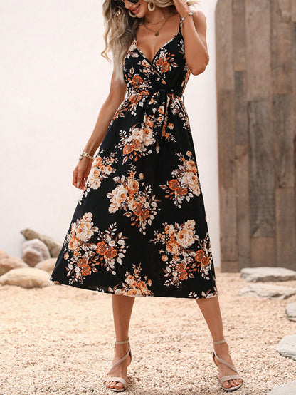 Women's Summer Printed Waist-controlled Sling Dress