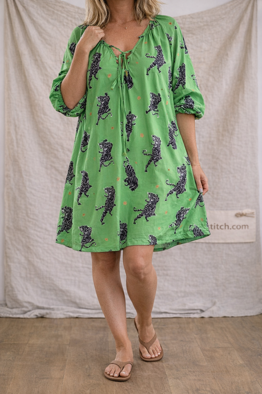 Tiger Print Loose Fit Boho Mini Dress