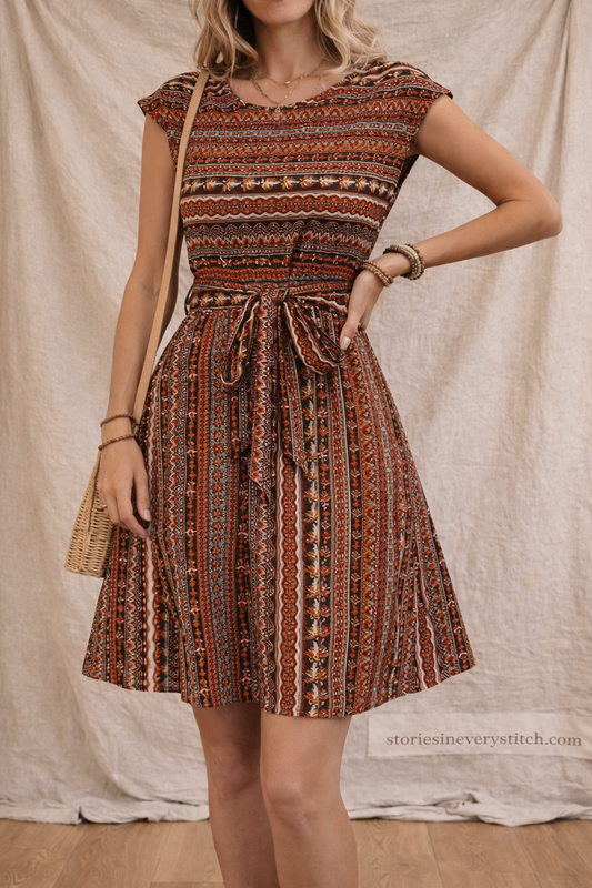 Printed Tie Waist Mini Dress