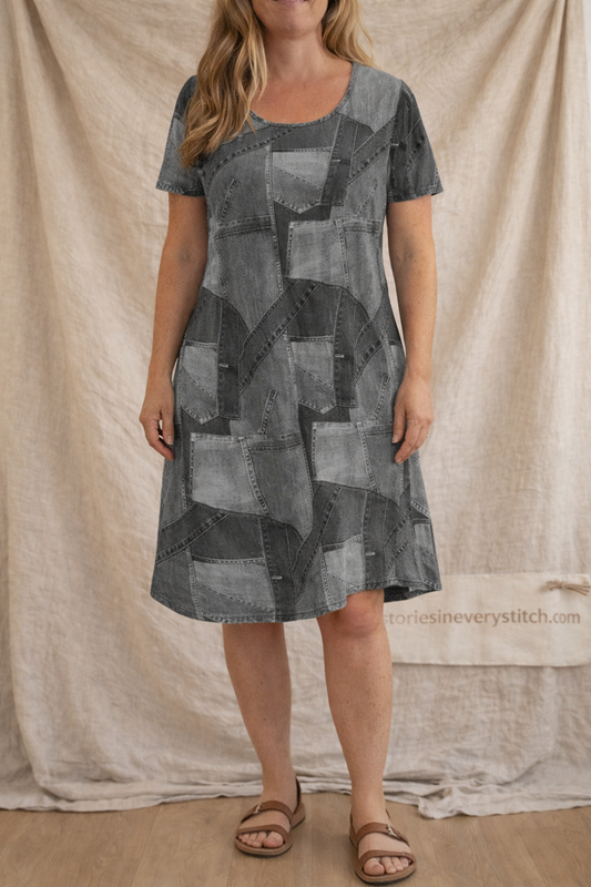 Printed Short Sleeve Midi Dress