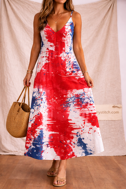Abstract Splash Strappy Maxi Dress