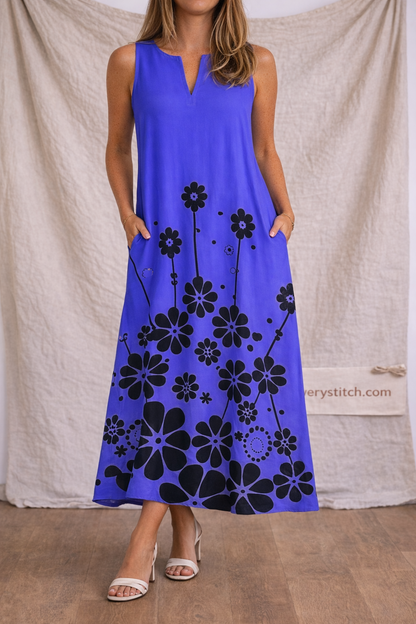 Sleeveless Floral Print A-Line Maxi Dress