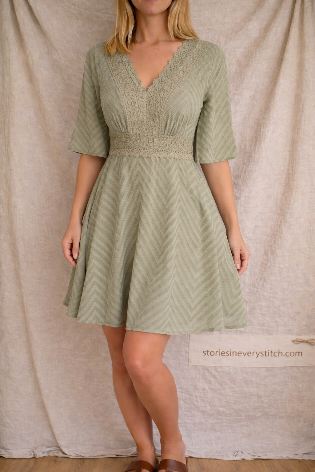 Textured V-Neck Fit & Flare Mini Dress
