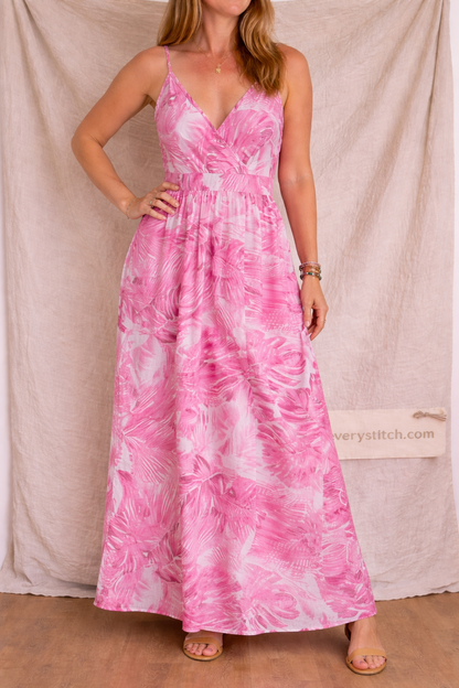 Tropical Print Spaghetti Strap Maxi Dress