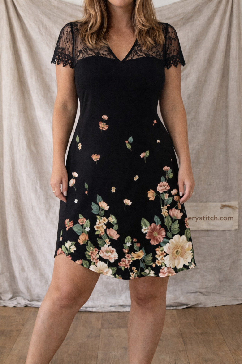 Lace Trim Floral Mini Dress