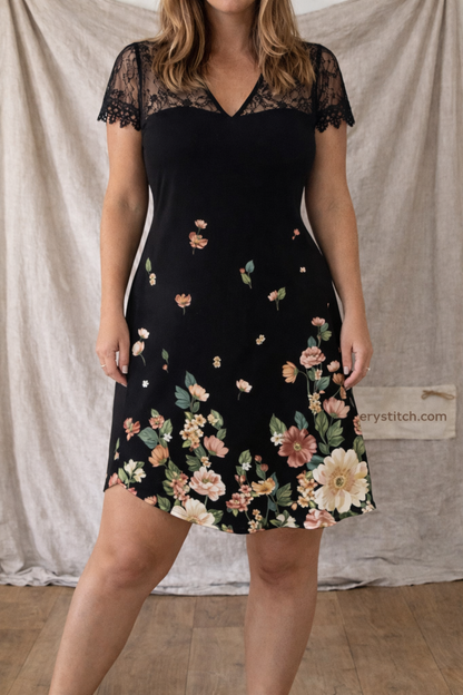 Lace Trim Floral Mini Dress