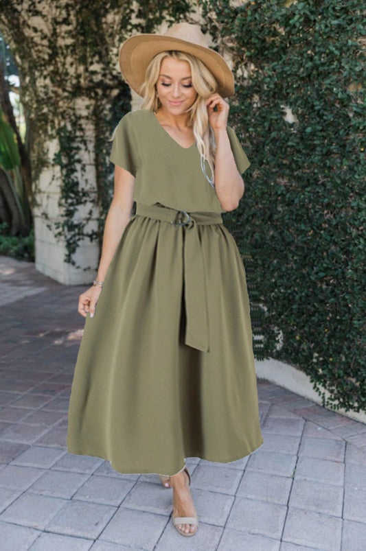 Women's Solid-Color Plus-Size Long Dress