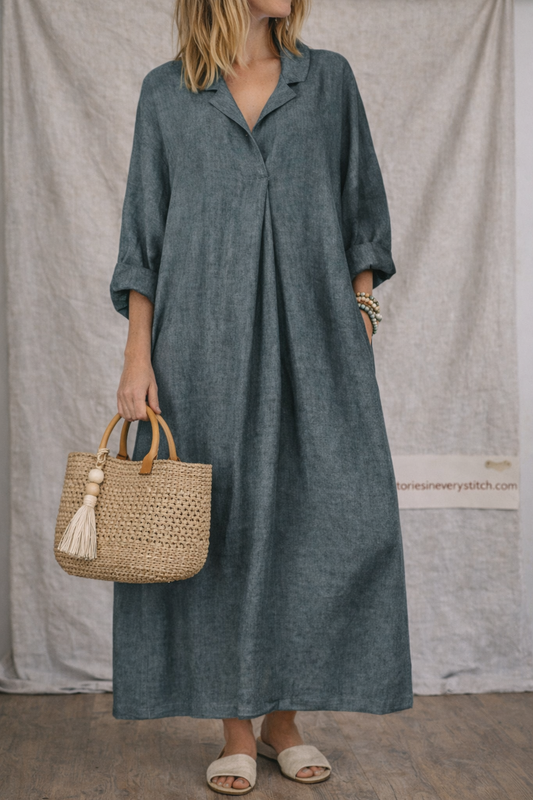 Linen Ease Button Maxi Dress