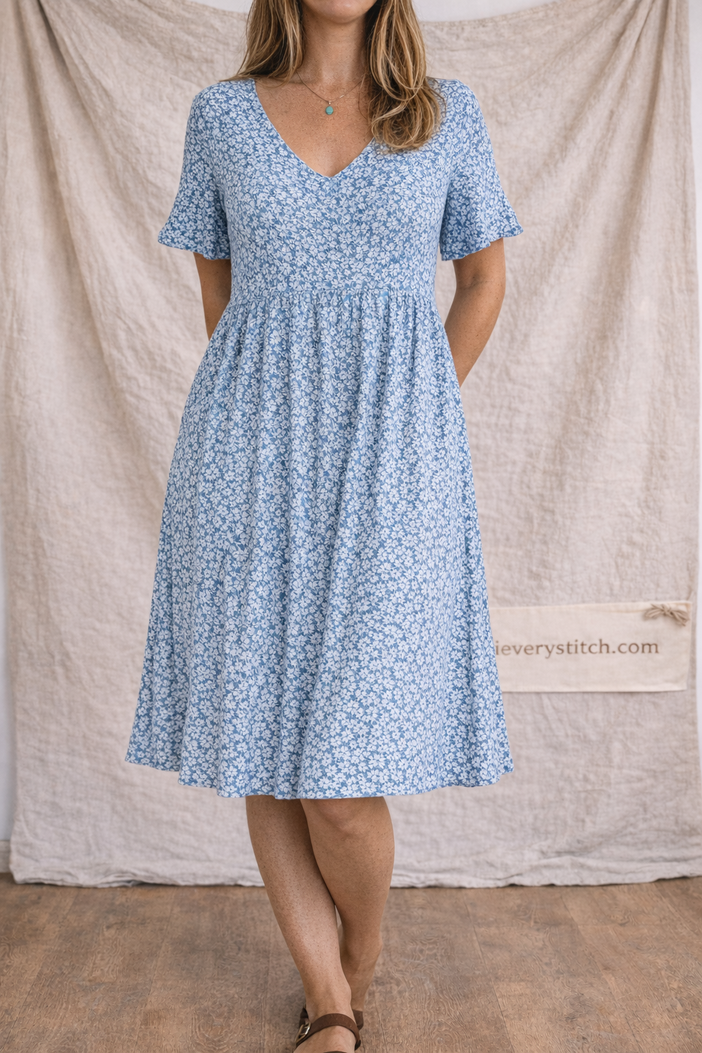 Floral V-Neck Ruffle Sleeve Midi Dress