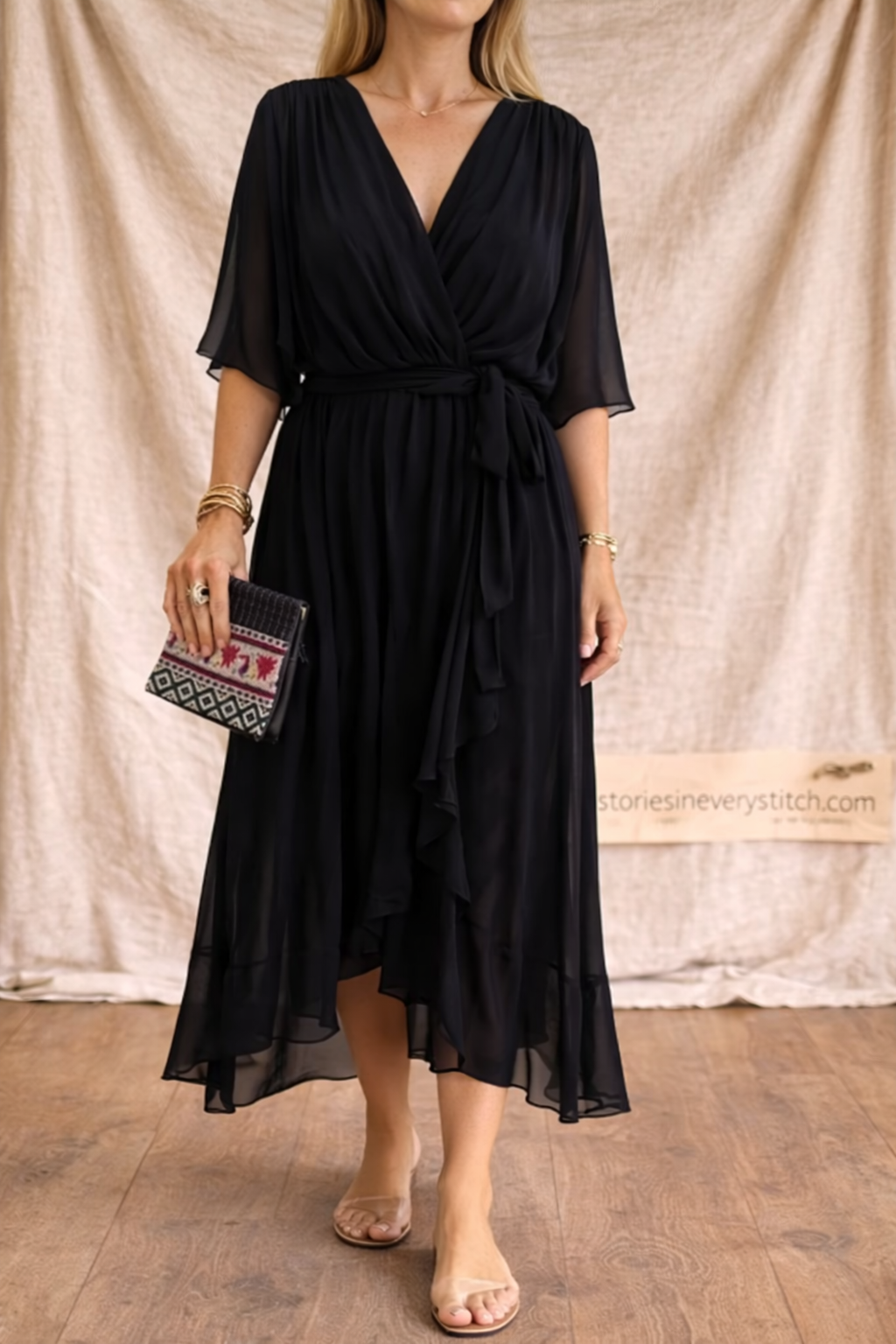 Grace Flow V-Neck Chiffon Midi Dress