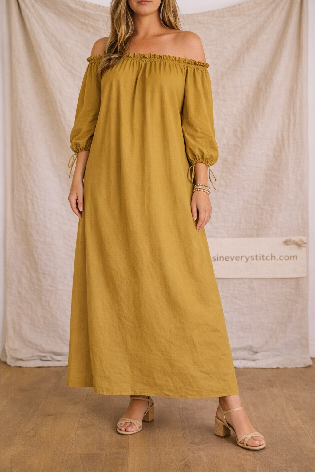 Off-Shoulder Ruffle Neck Maxi Dress