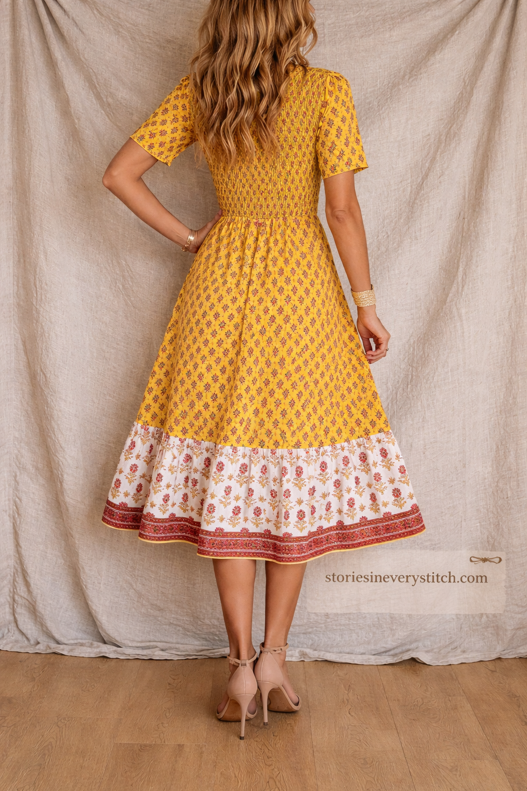 Bohemian Printed Square Neck Midi Dress