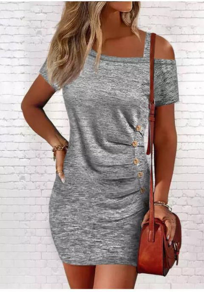 Women's Summer Diagonal Shoulder Buckle Design Sense Dress