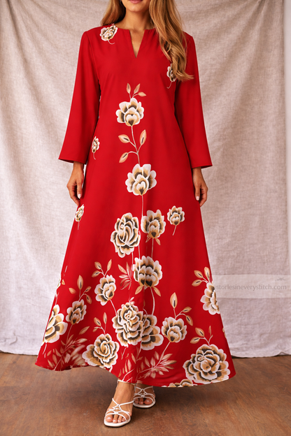 Elegant Bloom V-Neck Maxi Dress