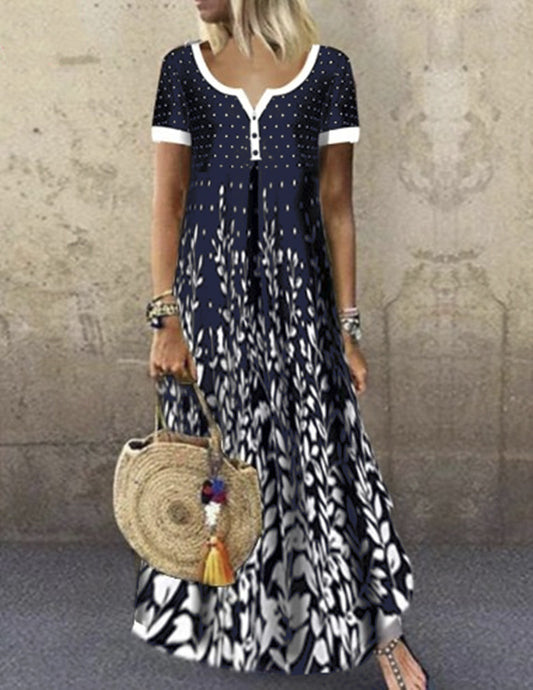 Women's Placement Print V-Neck Short Sleeve Plus Size Dress