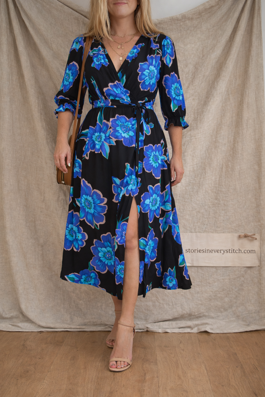 Printed V-Neck Midi Dress