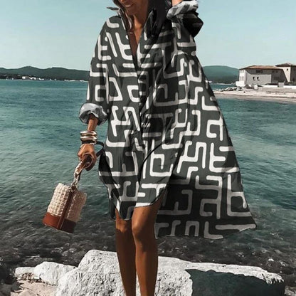 Women's Summer Plus Size Loose Vacation Casual Printed Long Shirt Dress