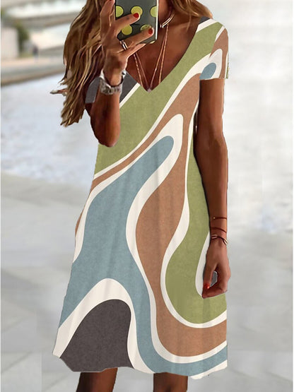 Women's Summer V-neck Plus Size Short Sleeve Dress