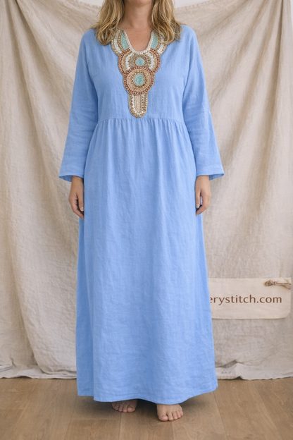 Boho Embroidered V-Neck Maxi Dress